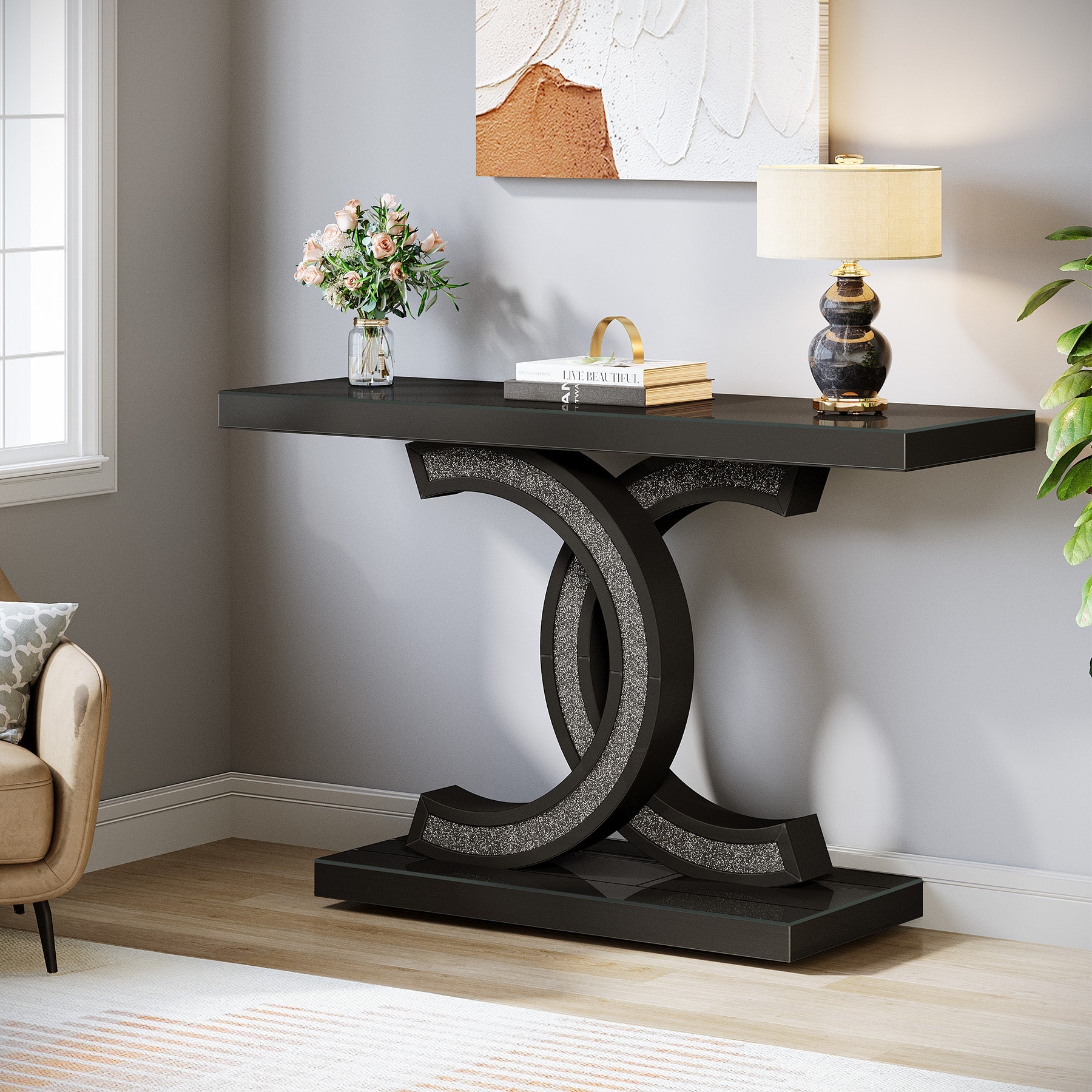 39” Console Table, Modern Sofa Table Entryway Table with Geometric Base