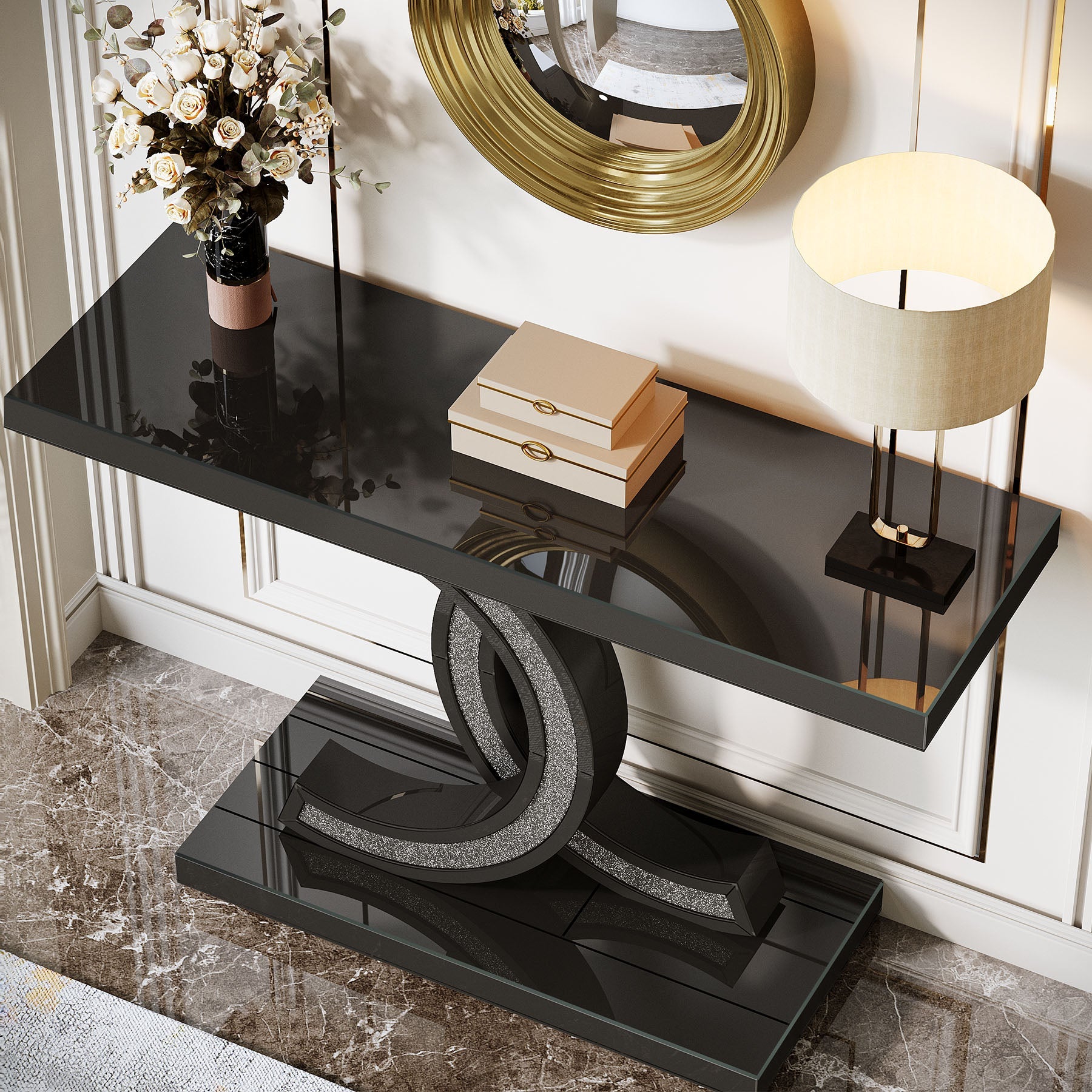 39” Console Table, Modern Sofa Table Entryway Table with Geometric Base