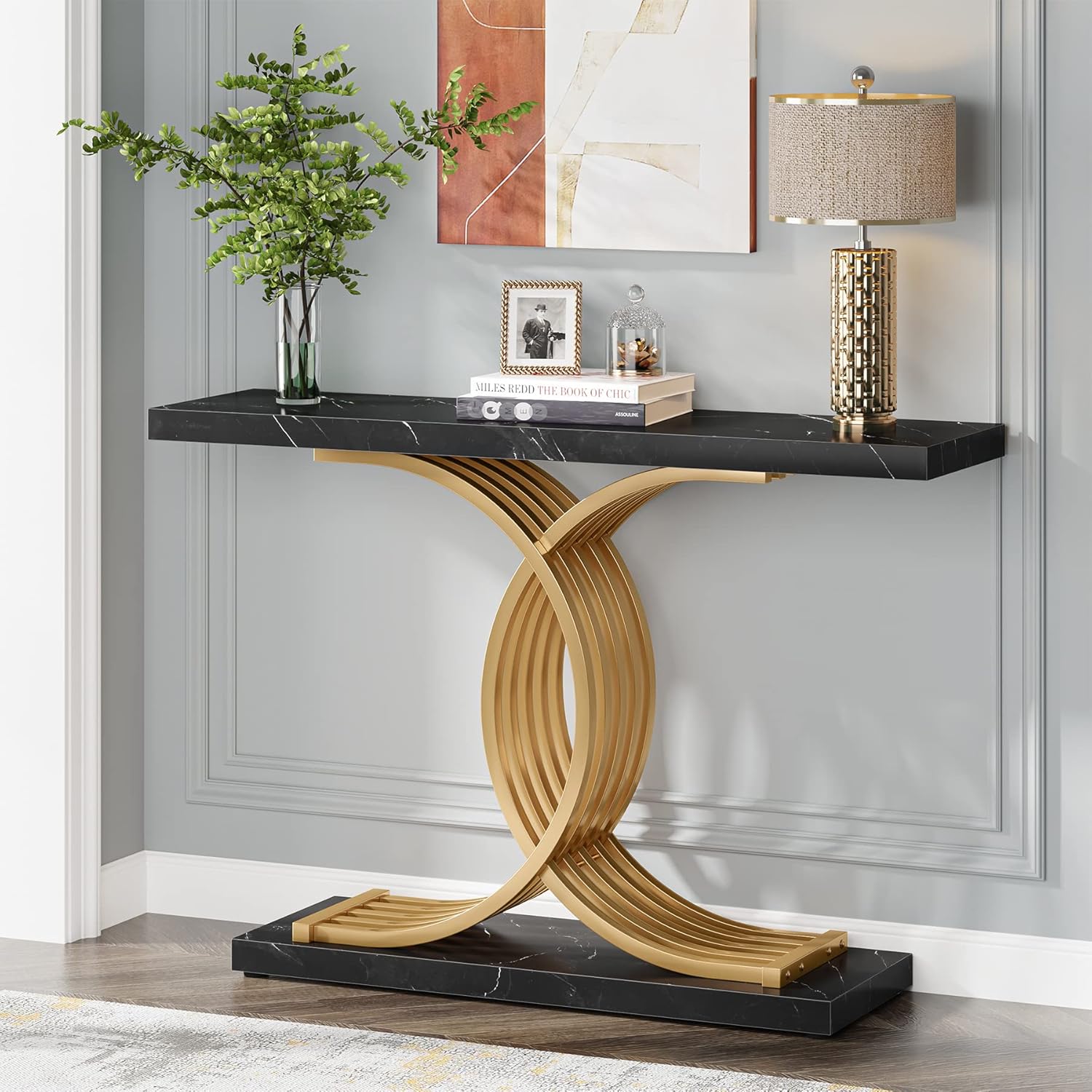 39” Console Table, Modern Sofa Table Entryway Table with Geometric Base