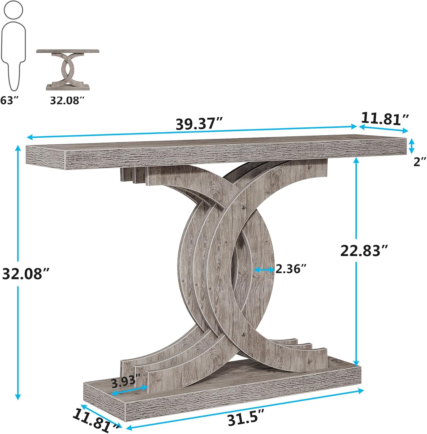 39” Console Table, Modern Sofa Table Entryway Table with Geometric Base