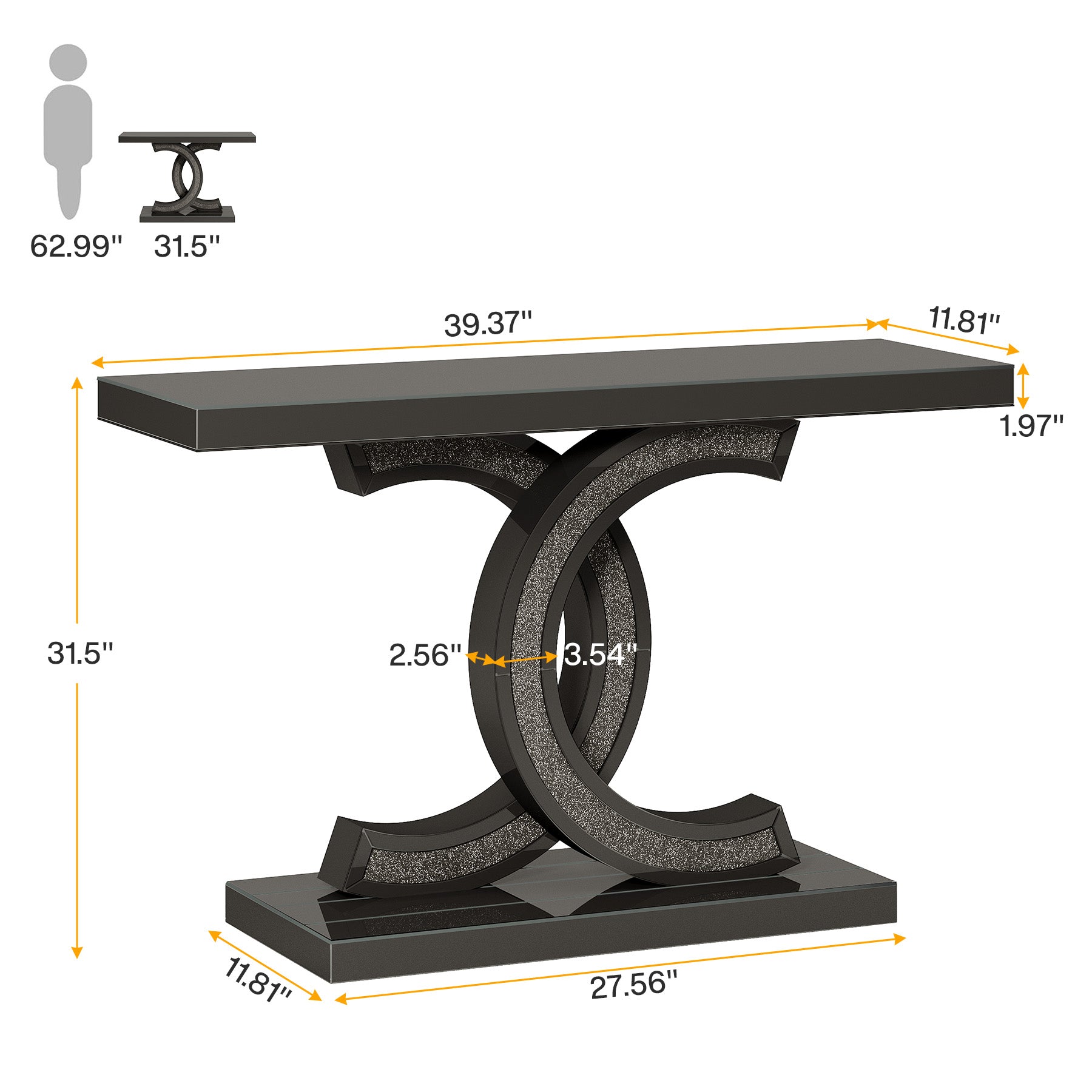 39” Console Table, Modern Sofa Table Entryway Table with Geometric Base