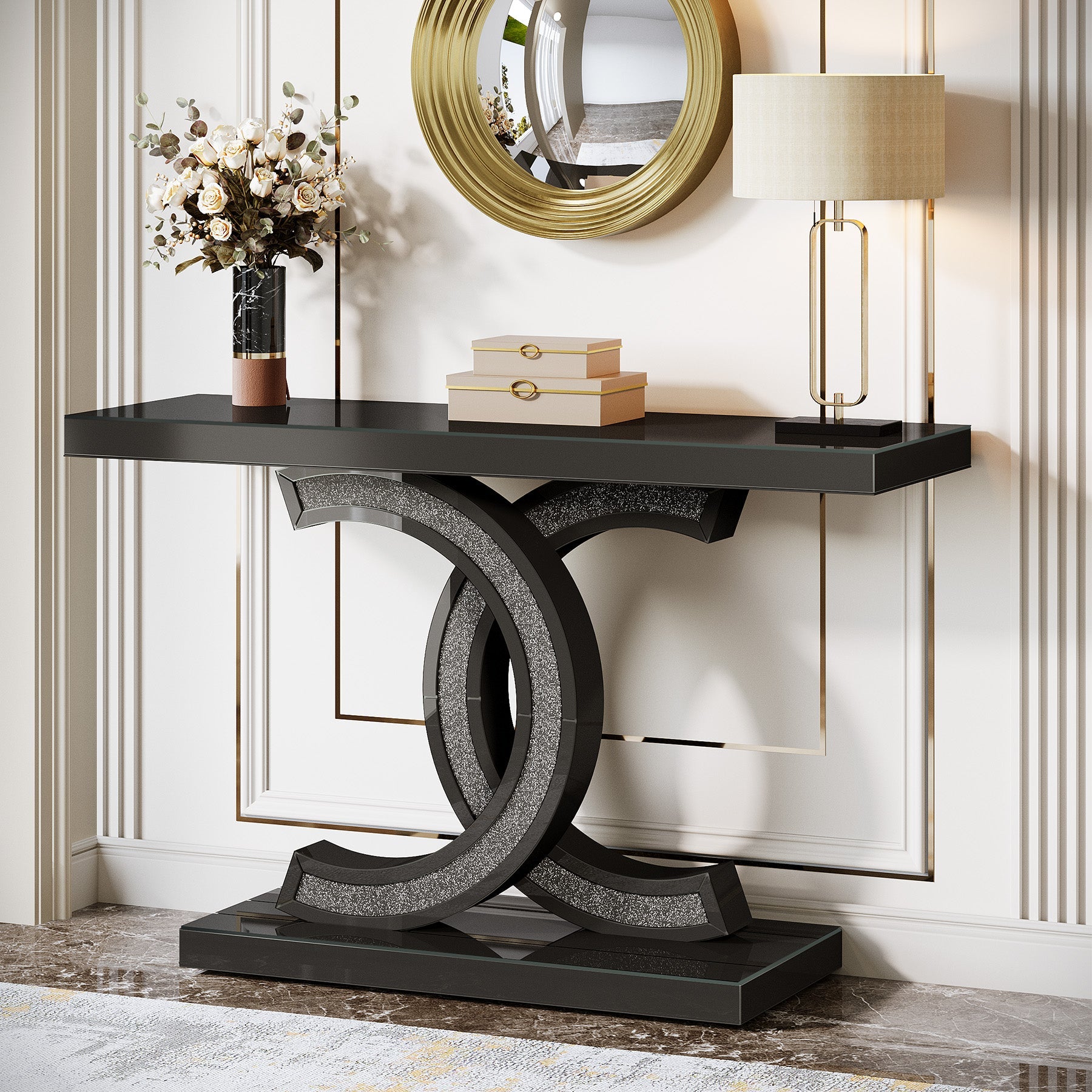 39” Console Table, Modern Sofa Table Entryway Table with Geometric Base