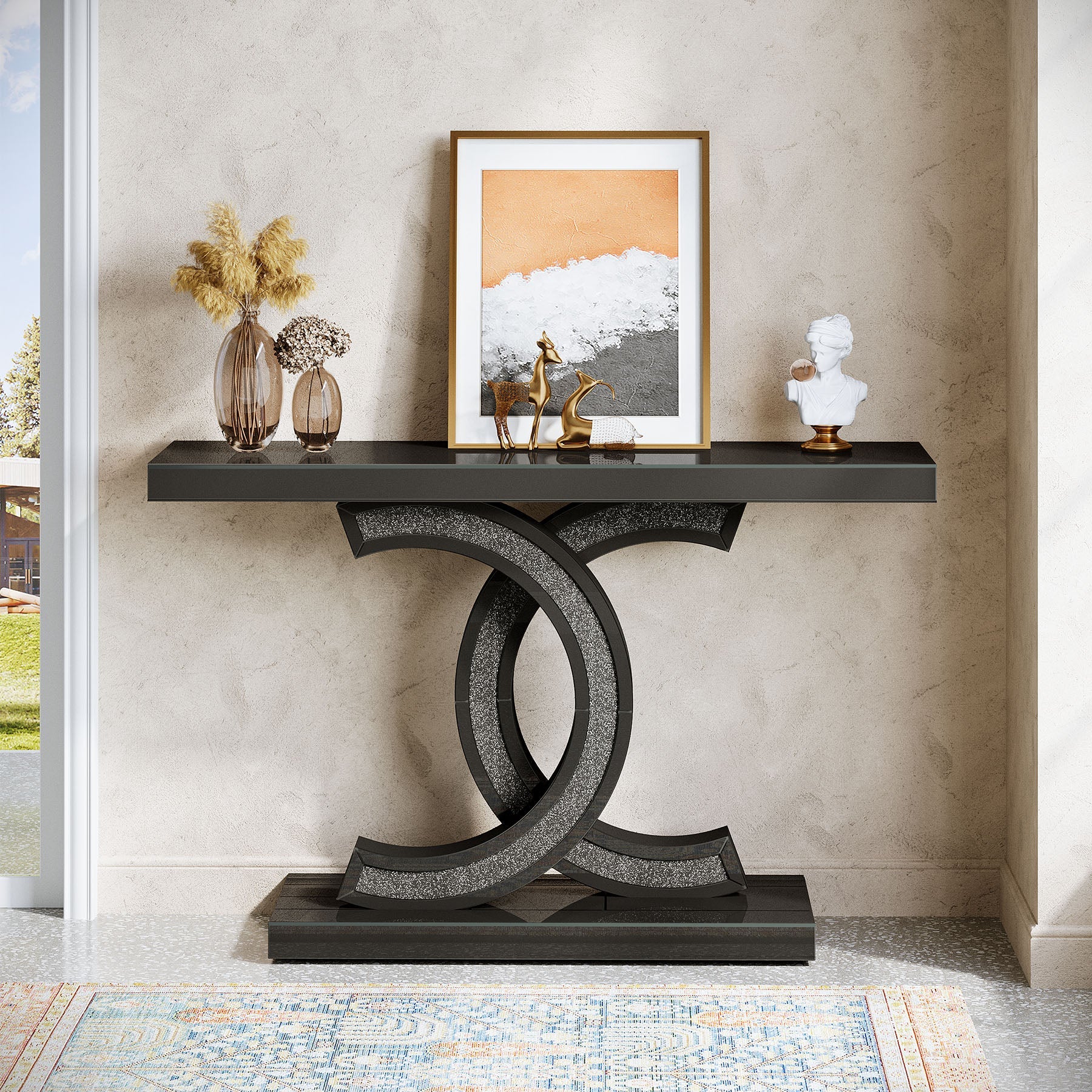 39” Console Table, Modern Sofa Table Entryway Table with Geometric Base