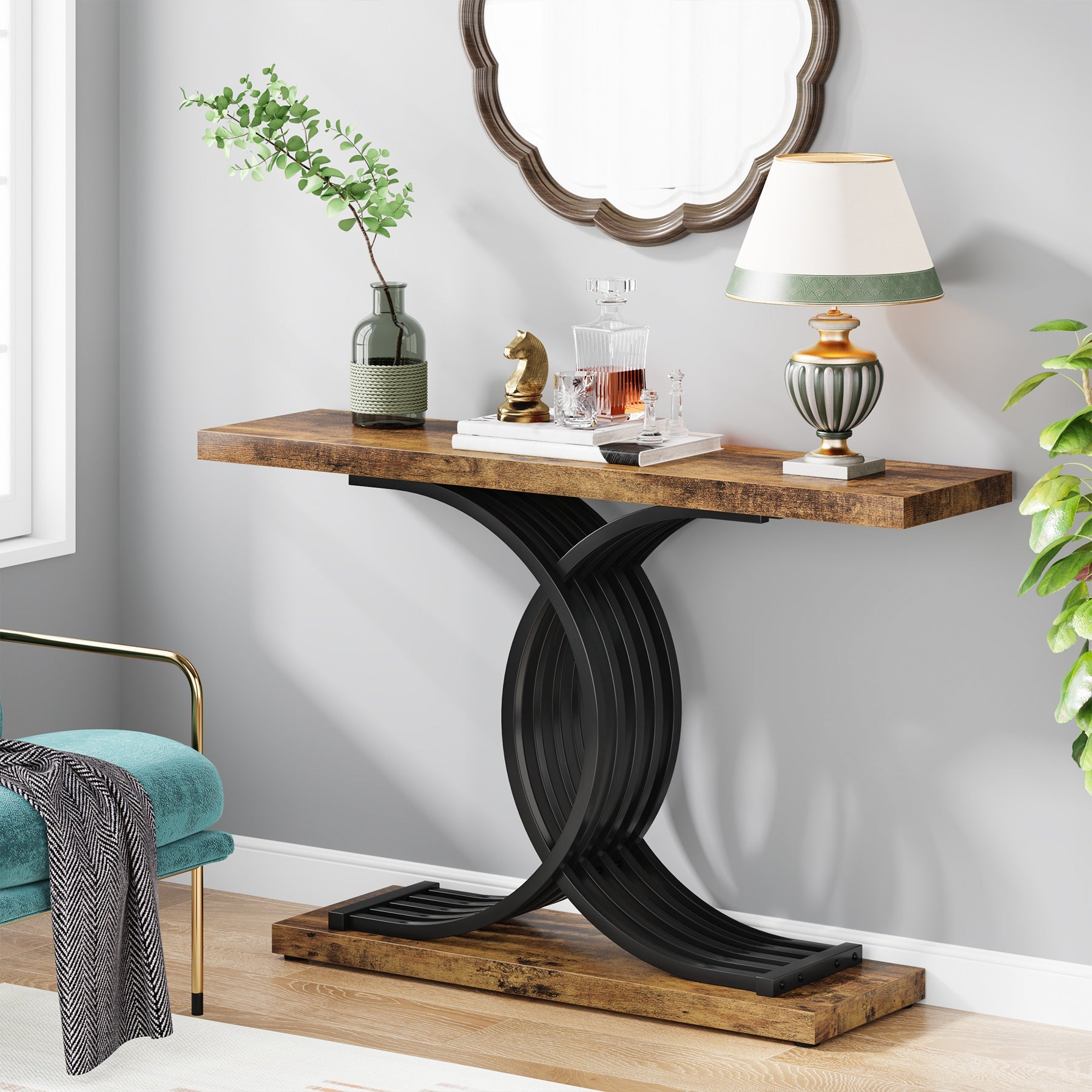 39” Console Table, Modern Sofa Table Entryway Table with Geometric Base