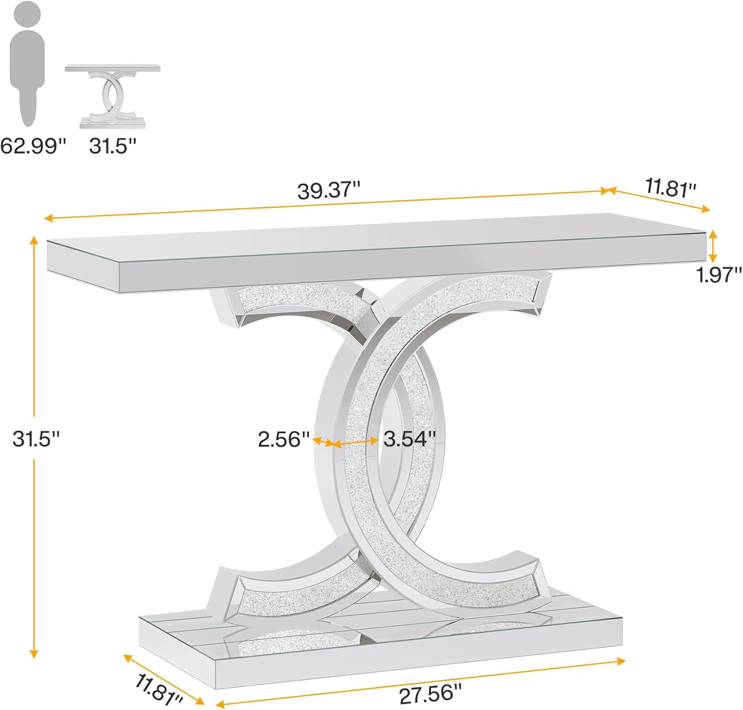 39” Console Table, Modern Sofa Table Entryway Table with Geometric Base
