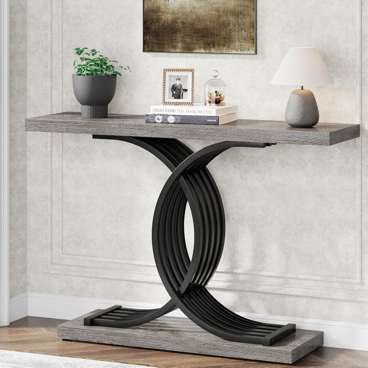 39” Console Table, Modern Sofa Table Entryway Table with Geometric Base