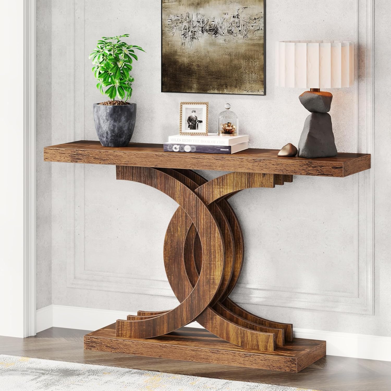 39” Console Table, Modern Sofa Table Entryway Table with Geometric Base