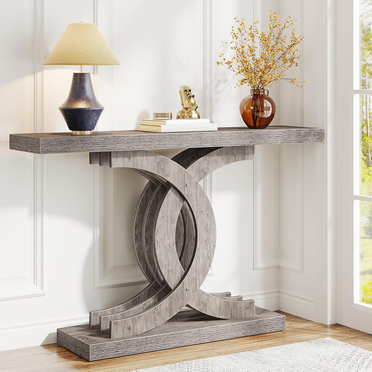 39” Console Table, Modern Sofa Table Entryway Table with Geometric Base
