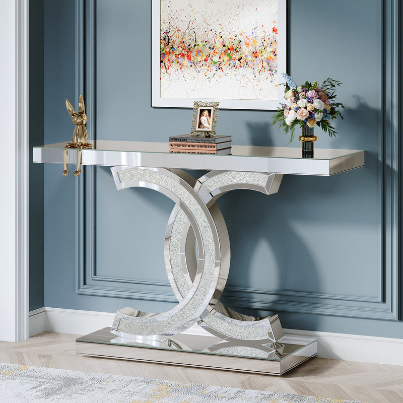 39” Console Table, Modern Sofa Table Entryway Table with Geometric Base